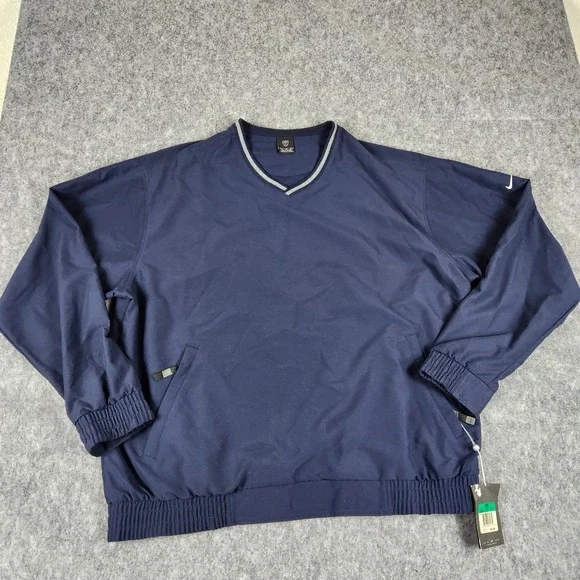 Nike Golf Pullover V Neck Windbreaker Jacket Mens Blue Navy XL Zipper Pocket NWT - Picture 1 of 12